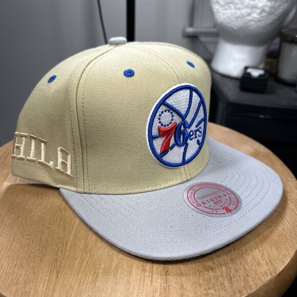 Philadelphia 76ers Mitchell & Ness Khaki Classic Canvas Snapback Hat Cap NEW - Picture 1 of 7